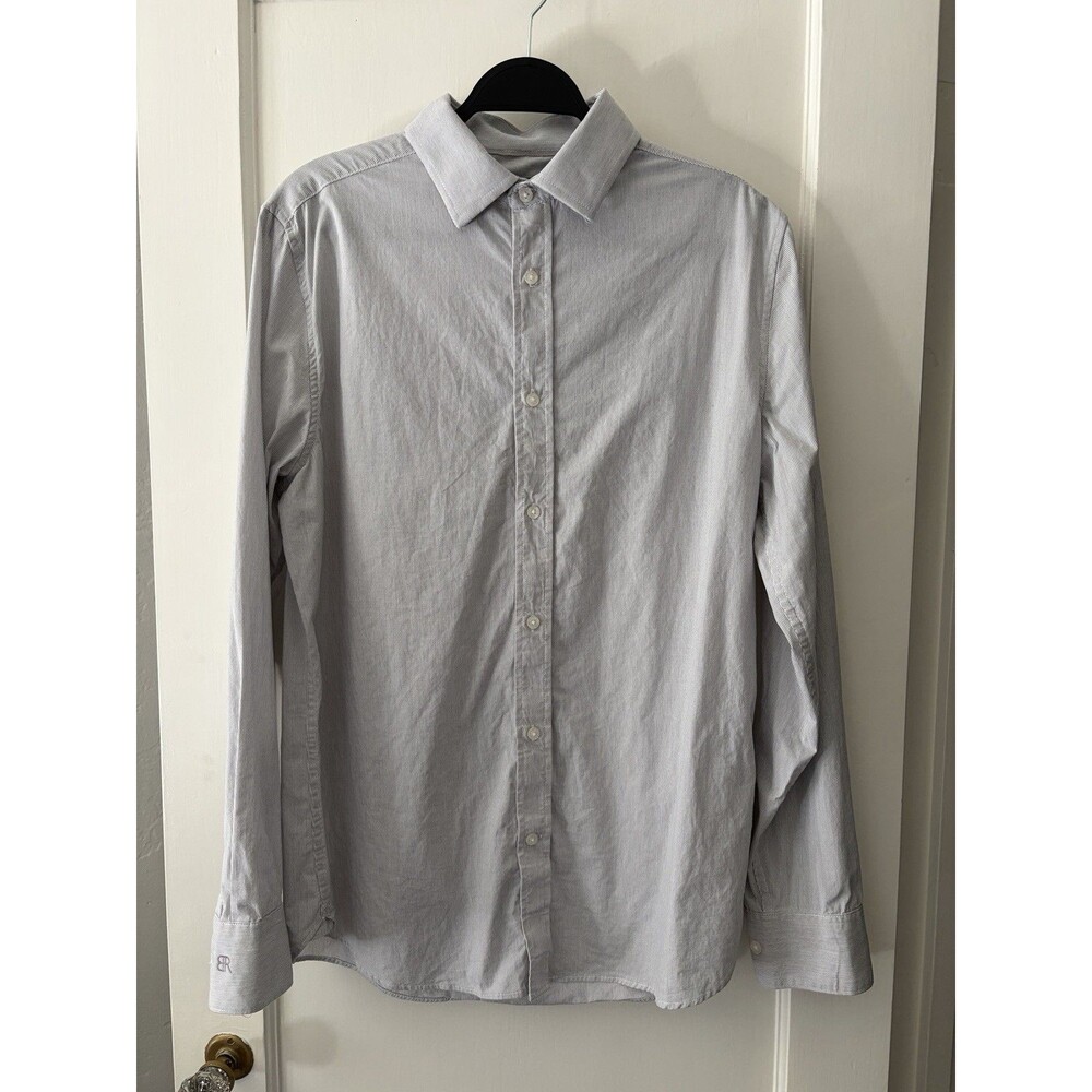 Banana Republic Slim Fit Shirt Mens M Gray Stripe Stretch Cotton Button Up Dress